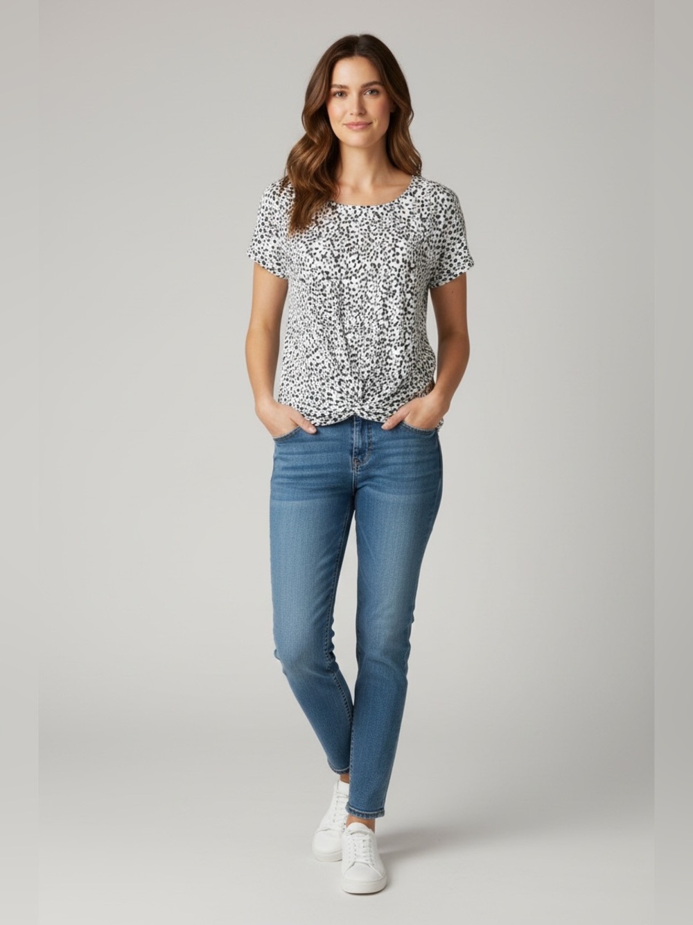 Women's Adrianna Papell Blue Spot Print Twist Front Top Size XL